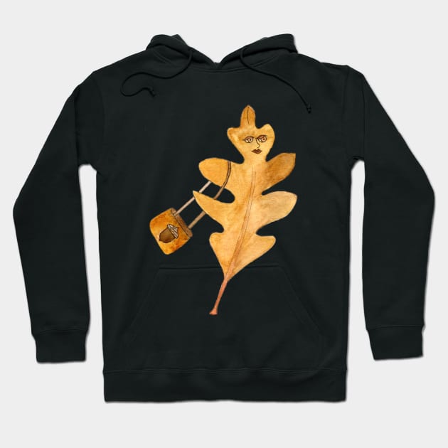 Fall Shopping Oak Leaf Lady with Purse | Watercolor Design Hoodie by gloobella